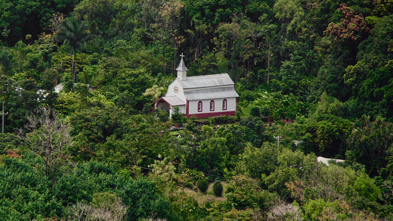The Saint Gabriels Mission Coral Miracle Church in Wailua. I shot this from over half a mile away!