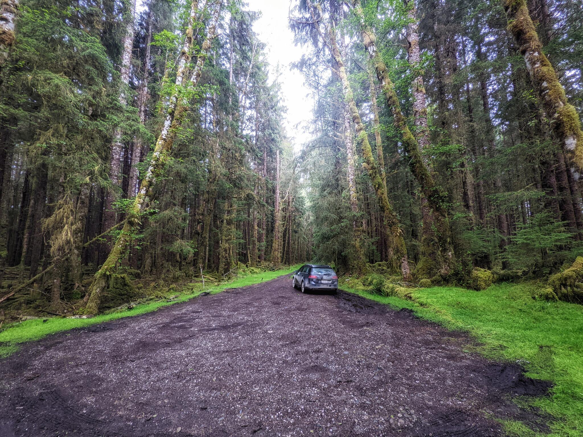 Here's my car parked at at trailhead in Haida Gwaii. (Used for 52 Frames 2022.23/Triangular Composition)