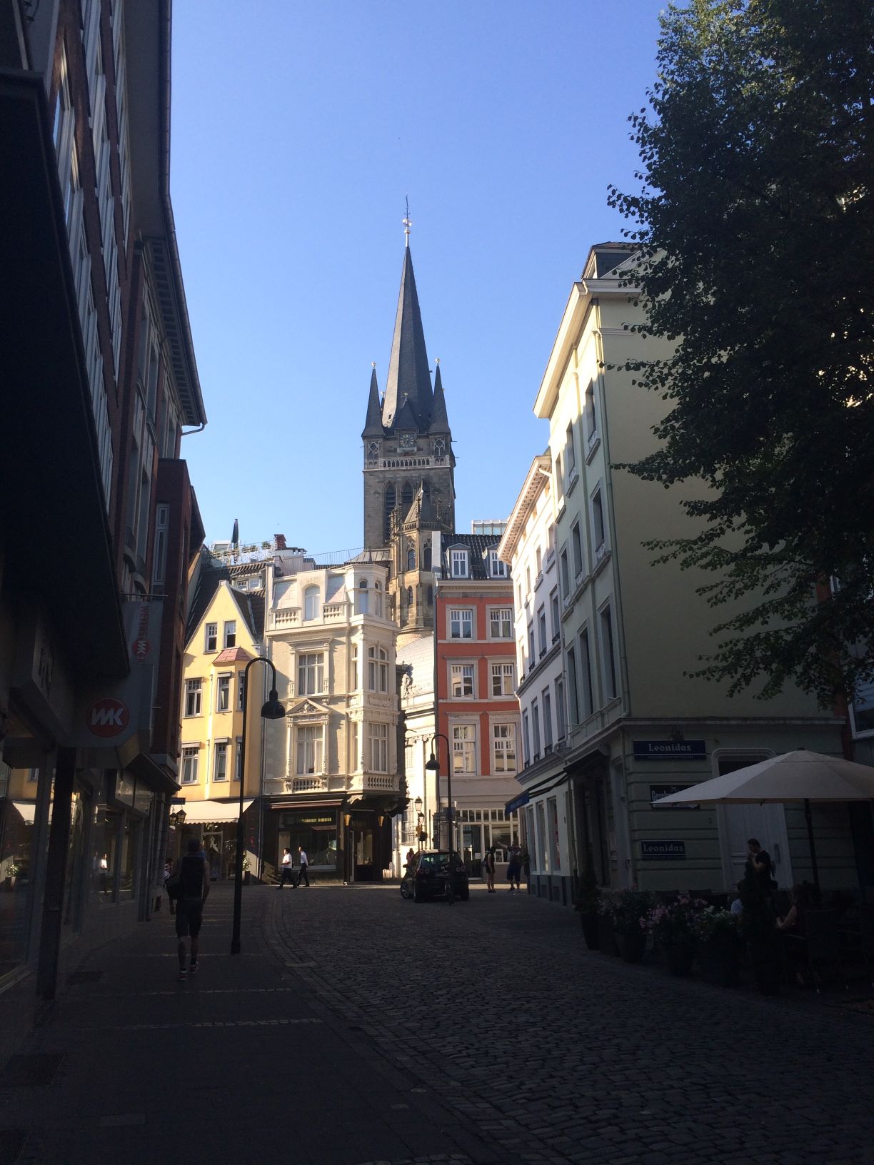 A view of one side of Aachen's cathedral from its old town center.