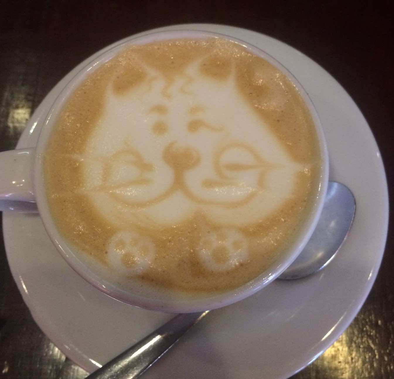 Latte with impressive cat art. Bogota, Sept. 2017