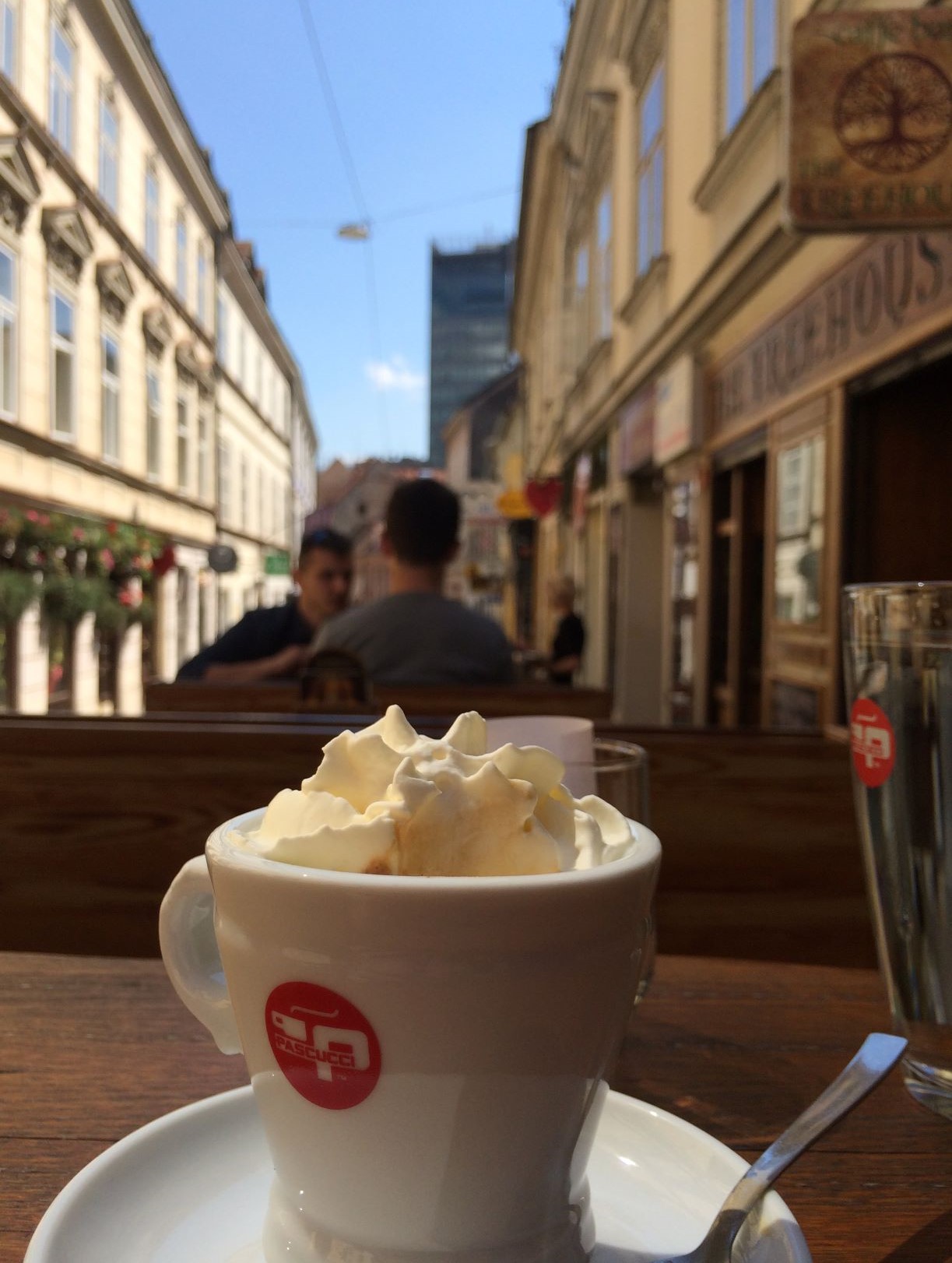 Kafa sa šlagom, or a shot of espresso covered in homemade whipped cream. Zagreb, May 2018.