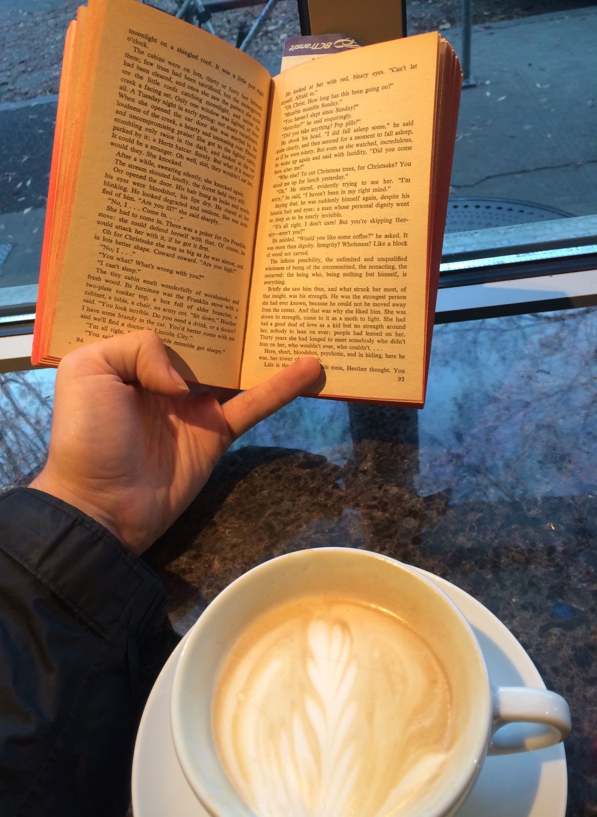 iampretentious.JPG, or enjoying a book that did not live up to its reputation and a coffee that did at Espresso Vivace, October 2019.