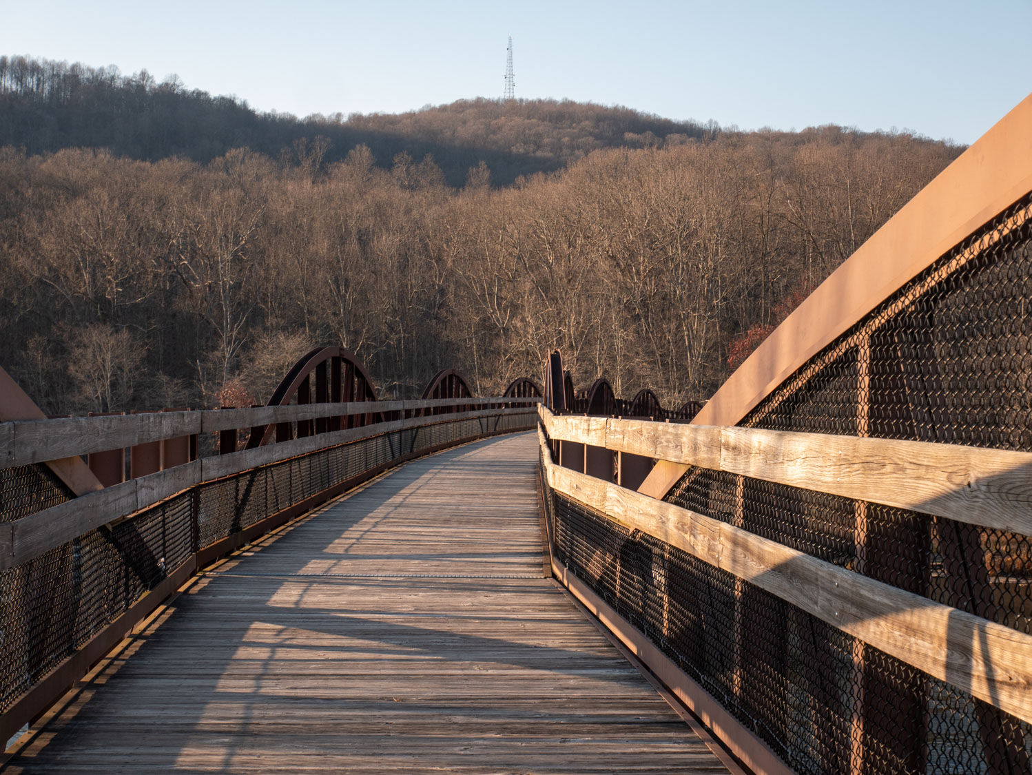 This old bridge is now part of the Alleghany Gap bike trail, and provides nice bike/pedestrian access to the Ferncliff peninsula