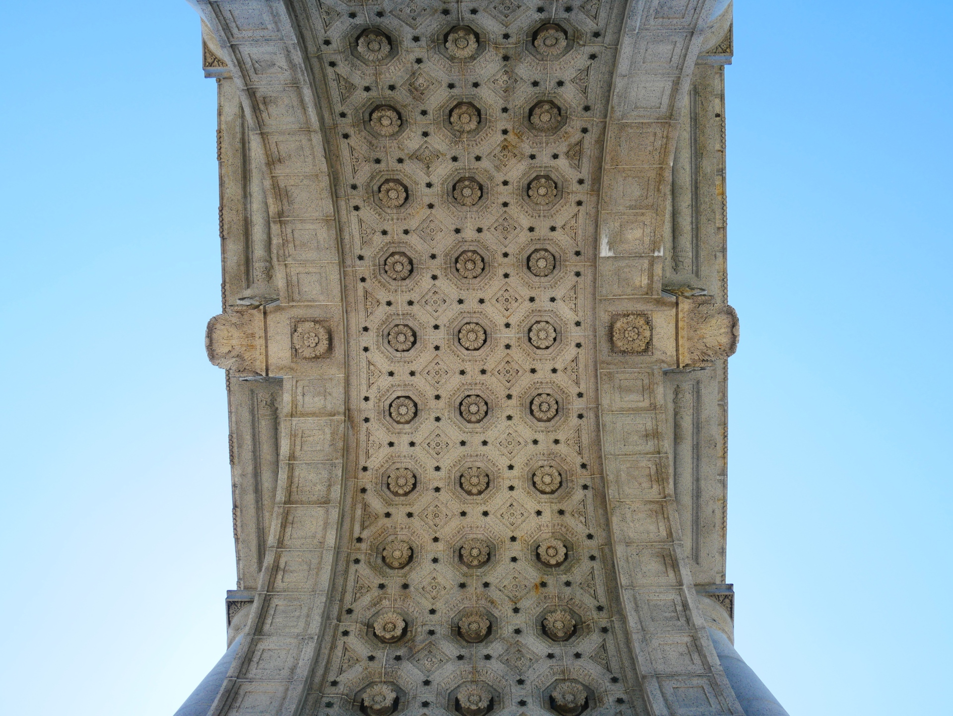 Looking up---but also like pretty darn straight---under the National Memorial Arch, July 2020