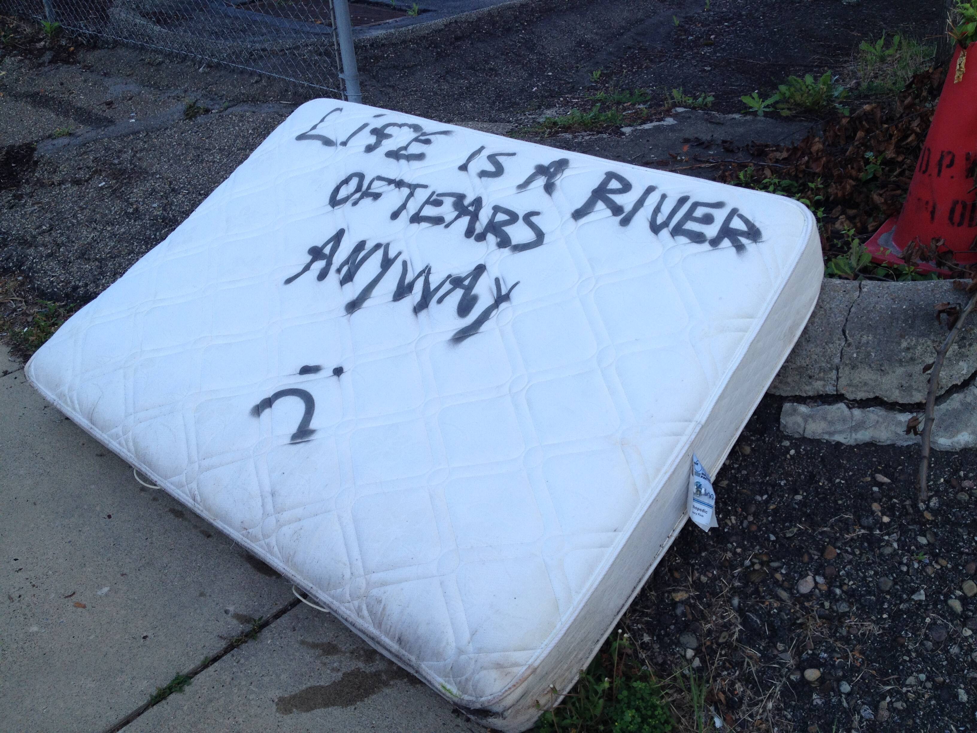 A sad mattress in a sad parking lot in Bloomfield, not far from that duplex. (June 2015)