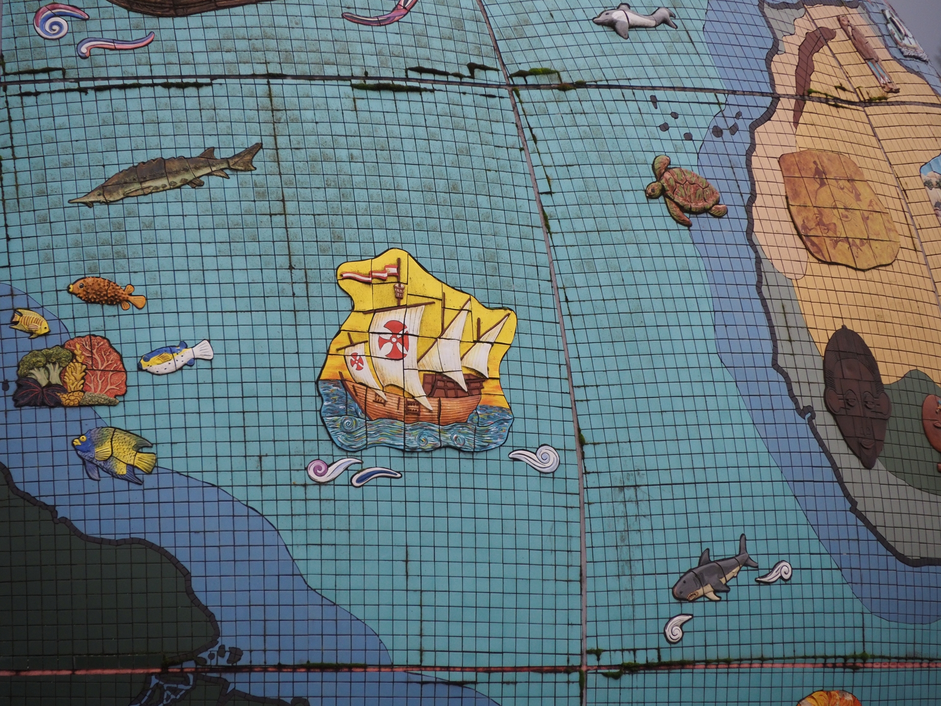 Detail: marine life and naval exploration.
